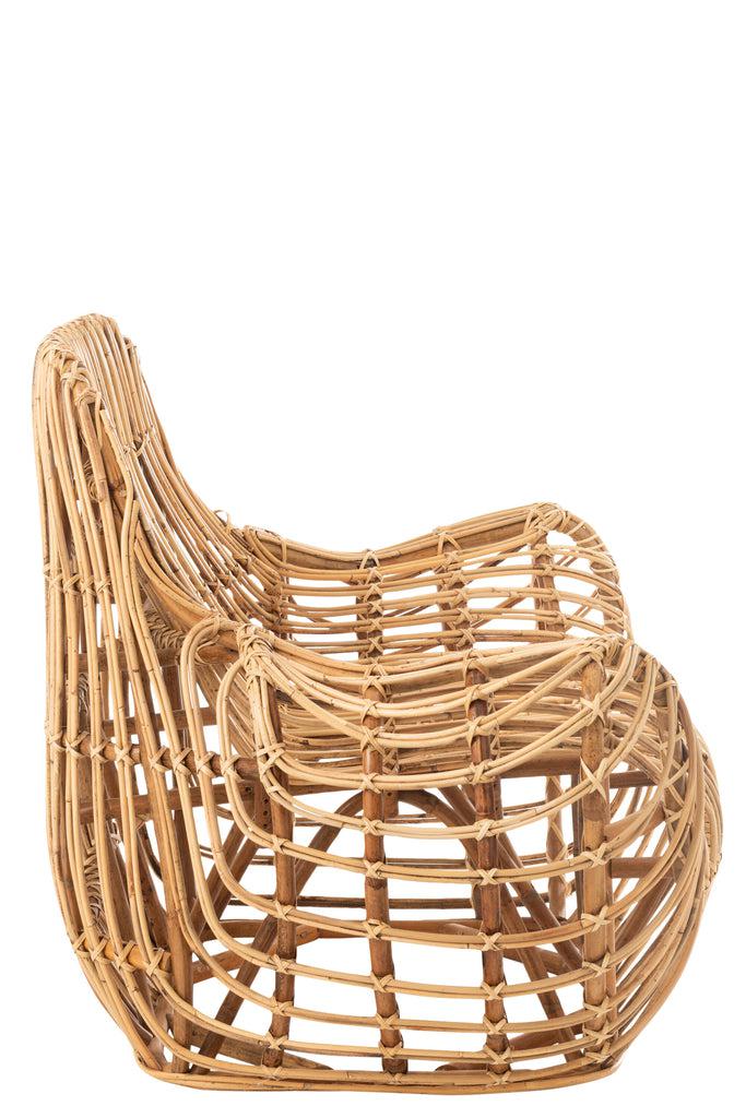 Rotan Stoel 'Ana' J-Line Seat Ana Rattan Natural Width 87 Height 91 Length 100 Weight 9.5 kg Collection Zomer 2021 Colour Natural Material composition Rattan(100%) Max seating weight 120 Seat depth 55 Seat height 55