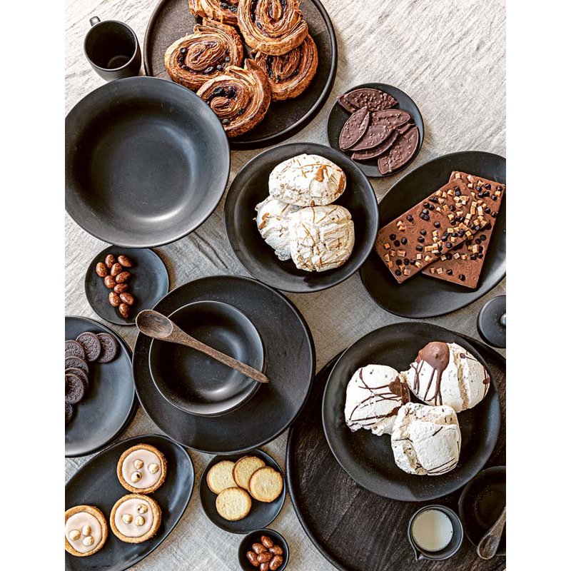 Set/16 Dinnerware Raw Matt Black