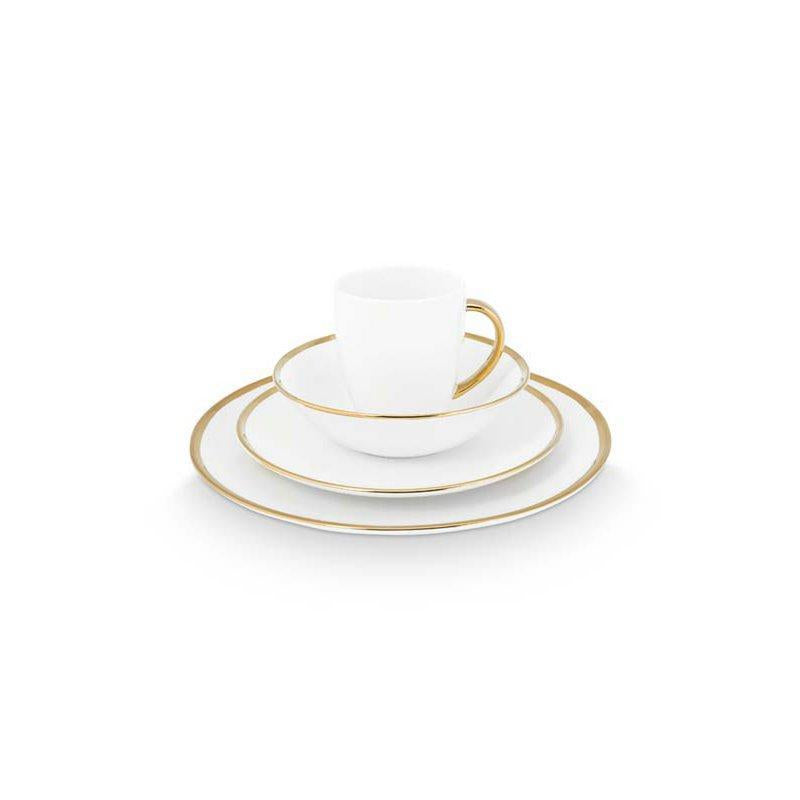 Set/16 Dinnerware Raw White Gold