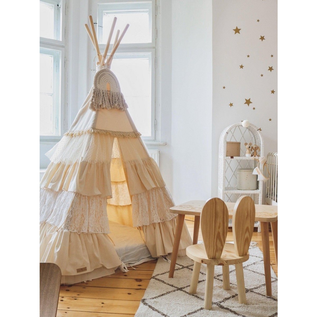 "Shabby Chic" Tipi-tent met ruches-Moi Mili-Ik Hout ervan.