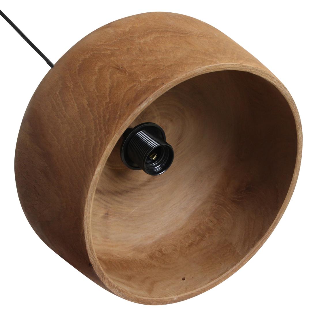 Teakhouten hanglamp Sirocco Dome bruin 30 cm vanuit een andere hoek