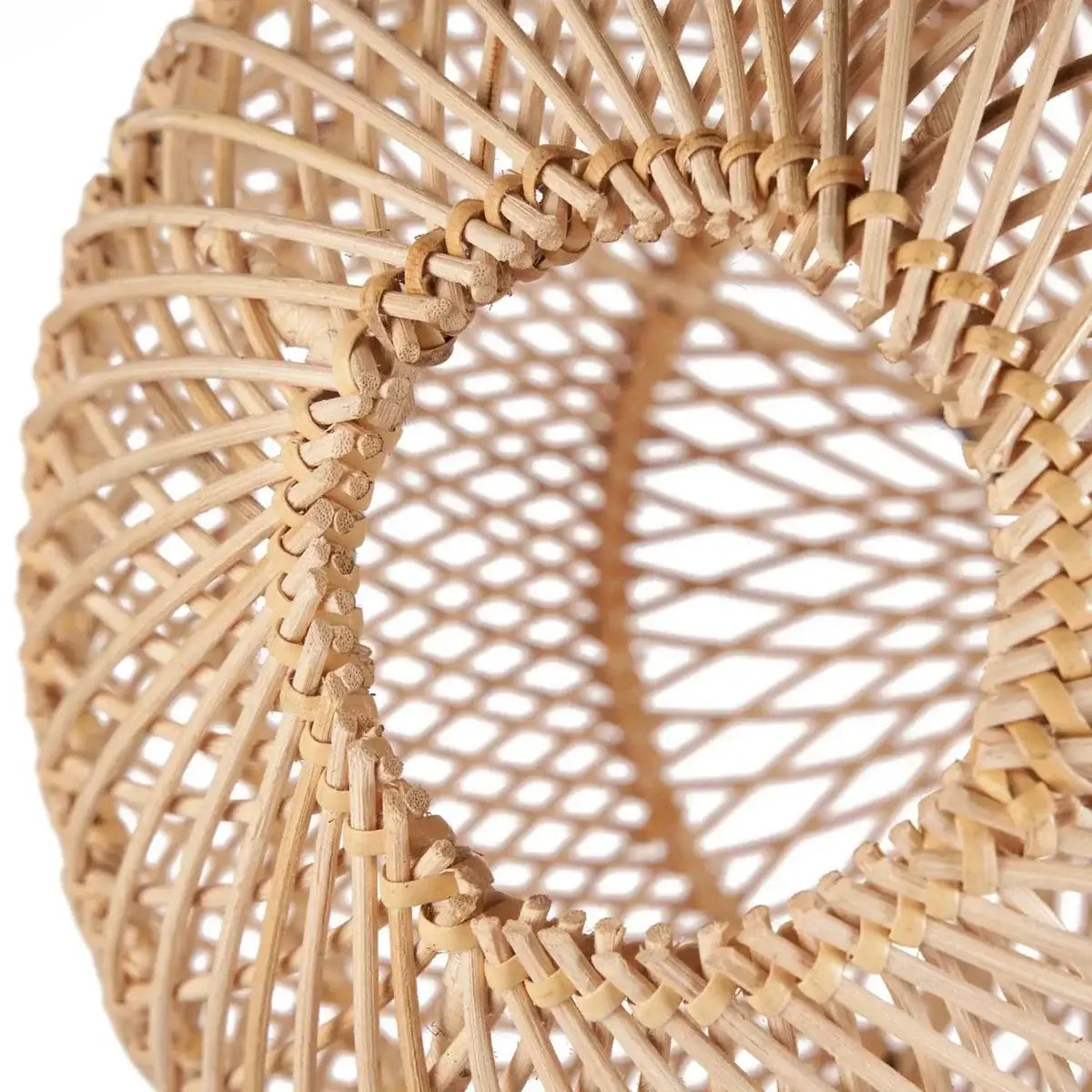 Close-up of The Bubble Hanger with woven rattan design, adding a playful touch to modern and bohemian interiors.