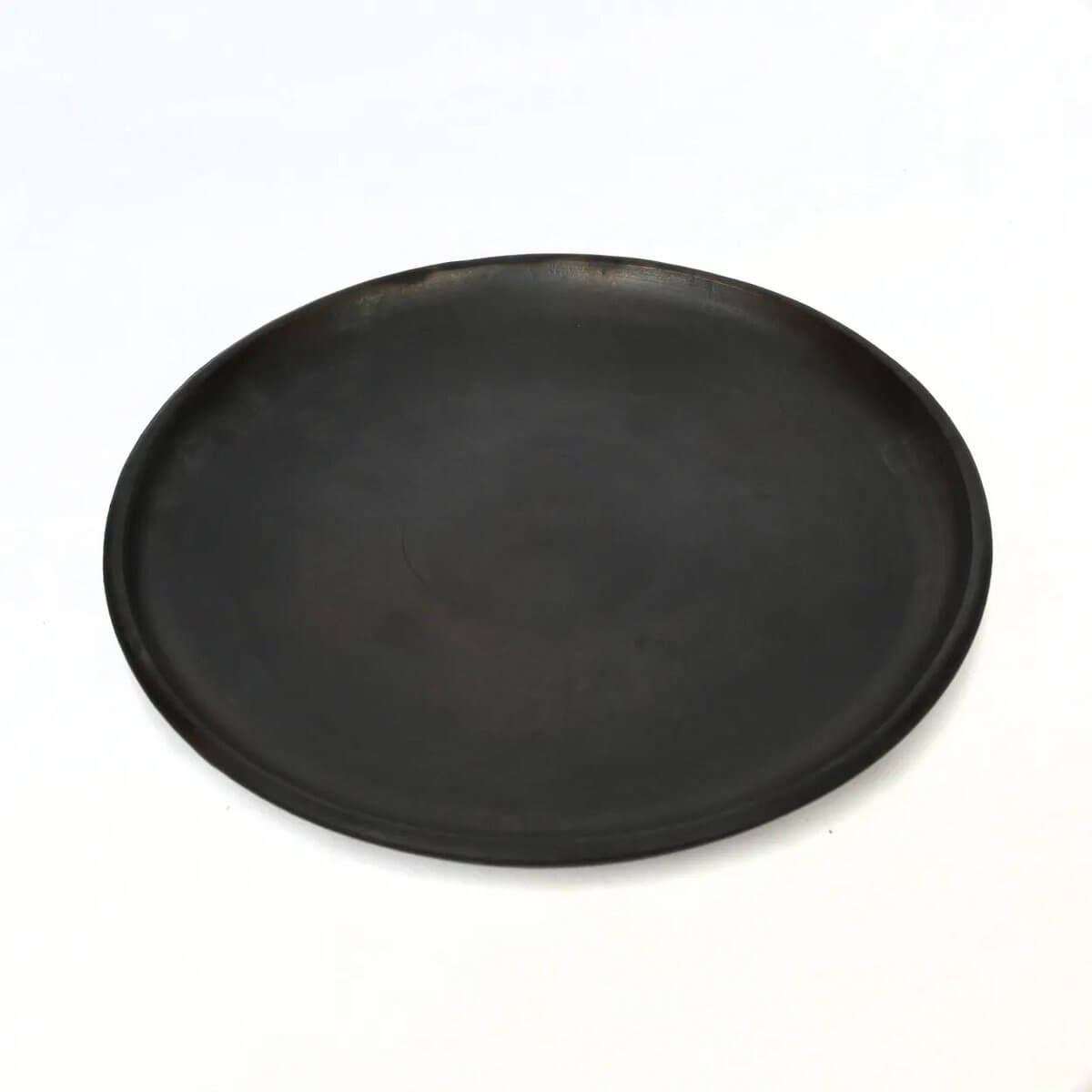 Bohemian style Burned Classic Plate in black terracotta, 30cm, from Bazar Bizar Living, perfect for elegant table settings.