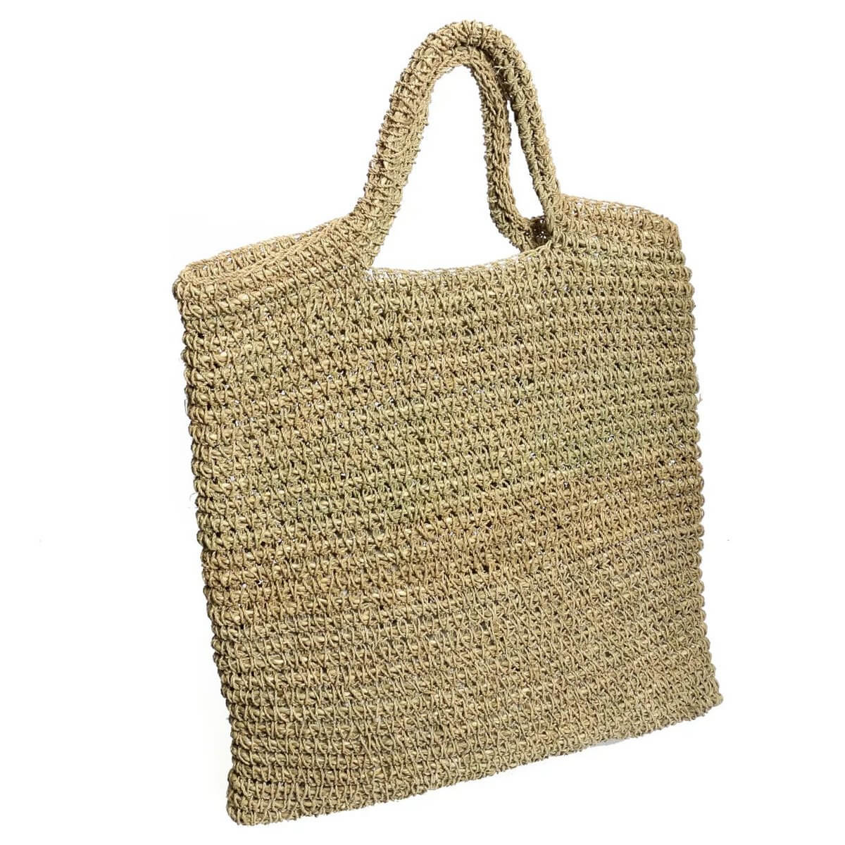 Natuurlijke Island Tote tas met geweven ontwerp, ideaal voor stranddagen of dagelijks gebruik. Ruime en duurzame rechthoekige draagtas.