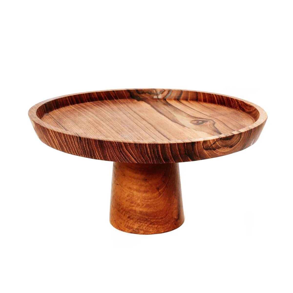 Bohemian-style teak root cake dish by Bazar Bizar, perfect for serving sweets, chocolates, or cake; wooden elegance for any table.