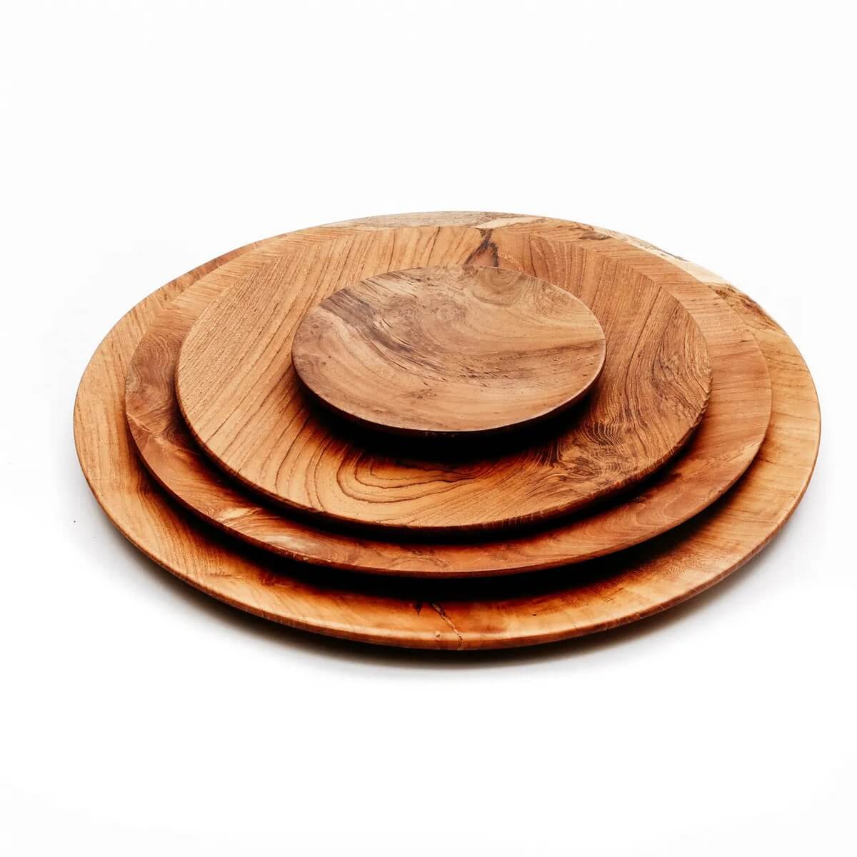Bohemian Teak Root Round Plates - rustic, multi-size wooden plates. Perfect for serving or as decorative pieces. Brand: Bazar Bizar Living.