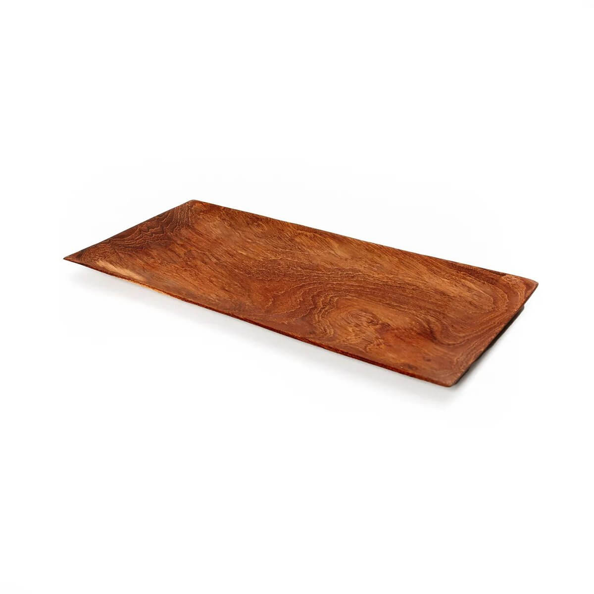 Rectangular teak root sushi plate, ideal for bohemian decor, made from brown wood by Bazar Bizar Living. 30.5x15cm size.
