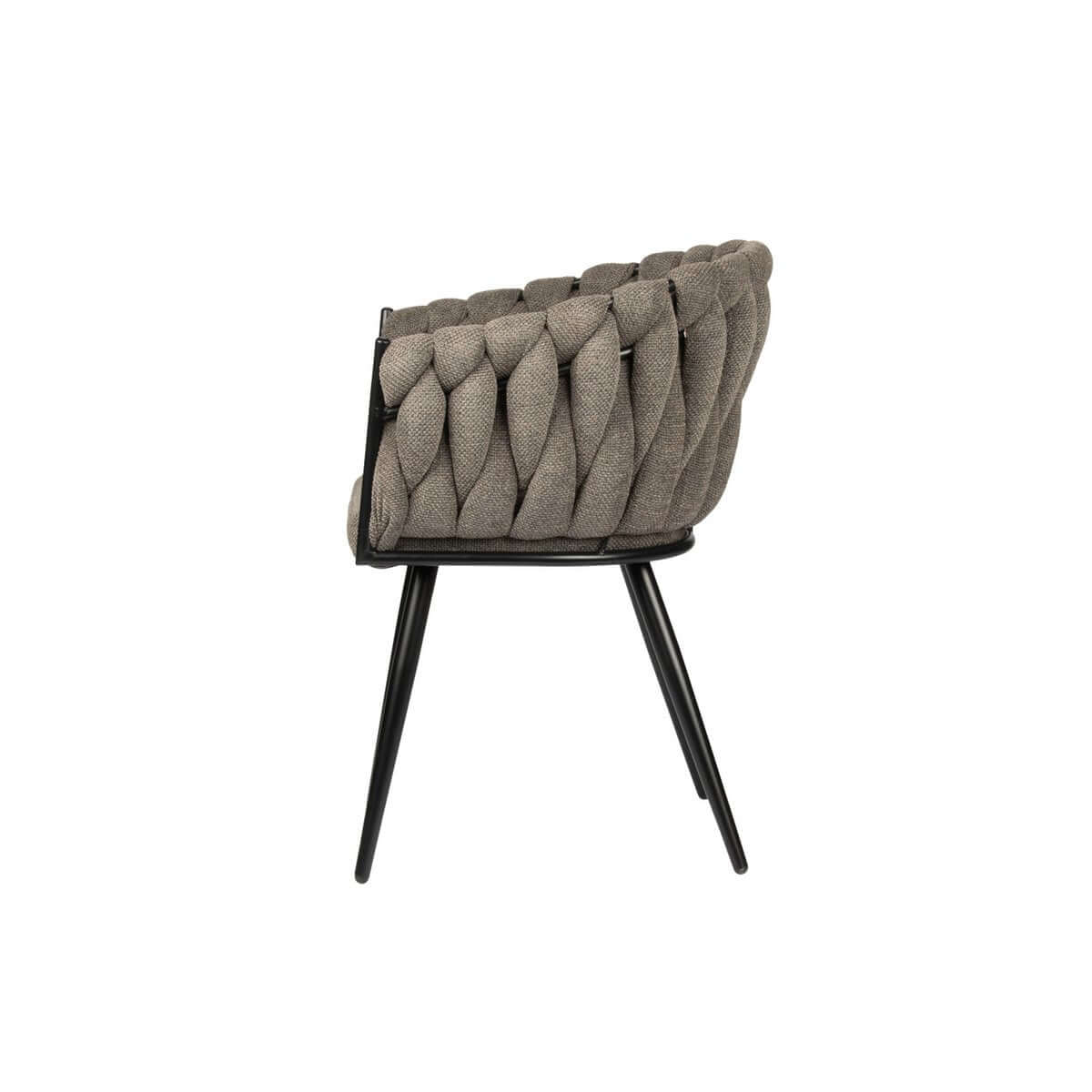 Taupe Wave stoel met uniek weefpatroon en comfortabele rugleuning, een luxe eyecatcher voor uw interieur, zijaanzicht.
