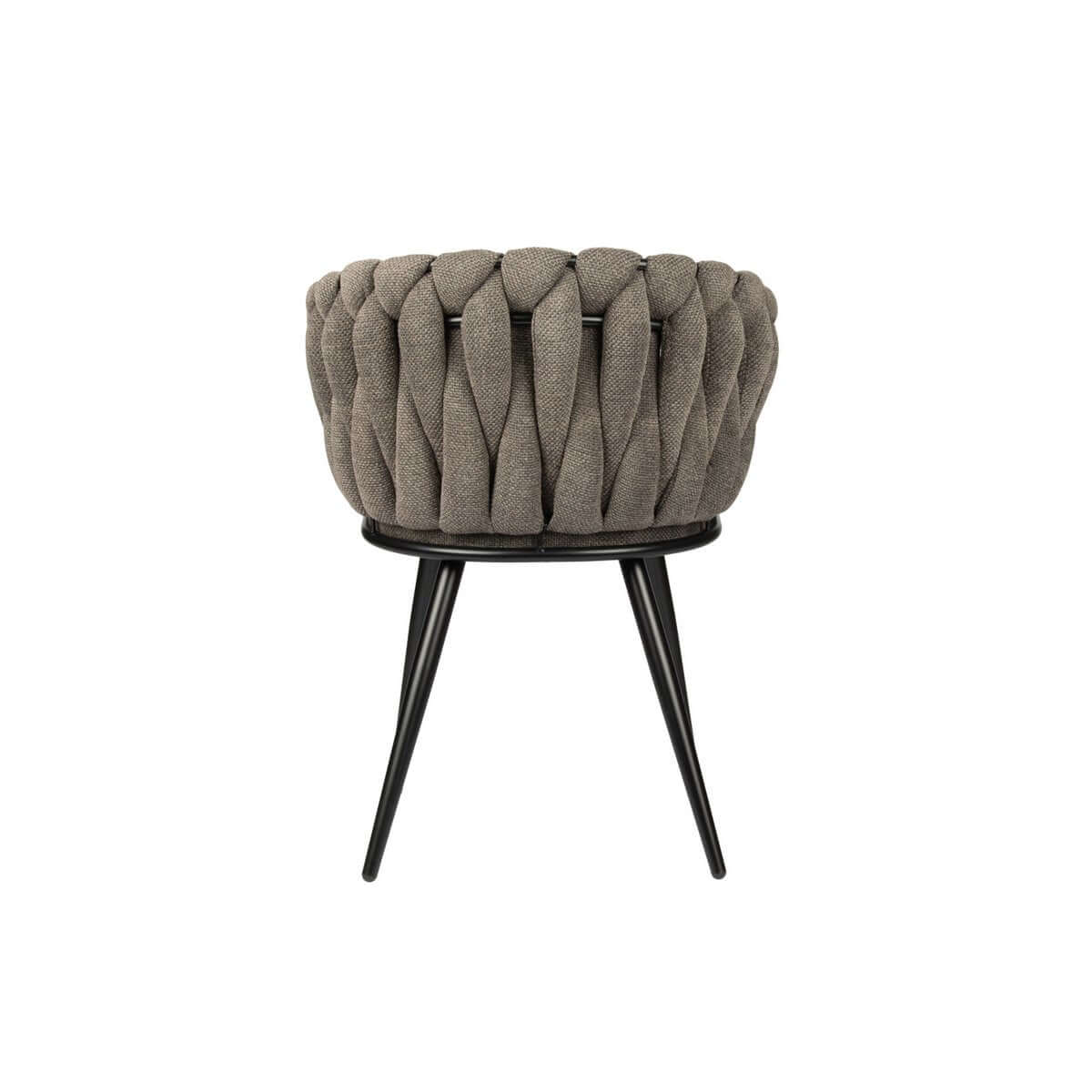 Taupe Wave stoel met uniek geweven rugleuning en slanke zwarte poten, moderne luxe in set van 2.