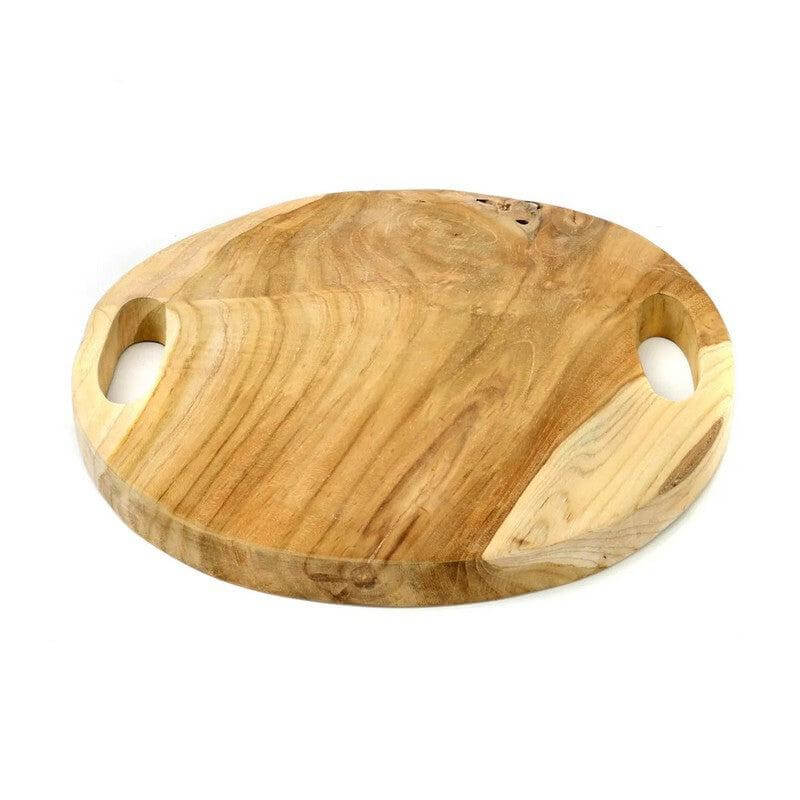 Teakhouten snijplank en dienblad met handgrepen, 35cm breed, massief hout, merk Bazar Bizar Living, perfect voor elk aanrecht.