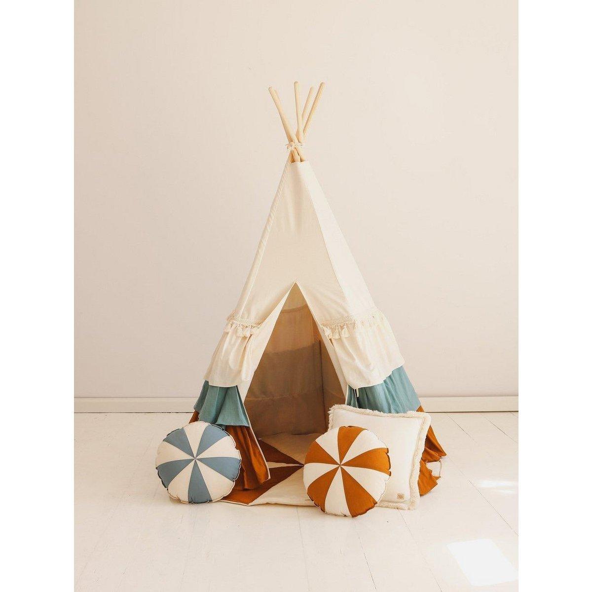 Tipi "Circus" met ruches en bruin-beige mat-Moi Mili-Ik Hout ervan.