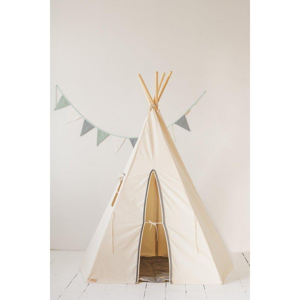 Tipi met pompons en mattenset "Grijze pompons"-Moi Mili-Ik Hout ervan.