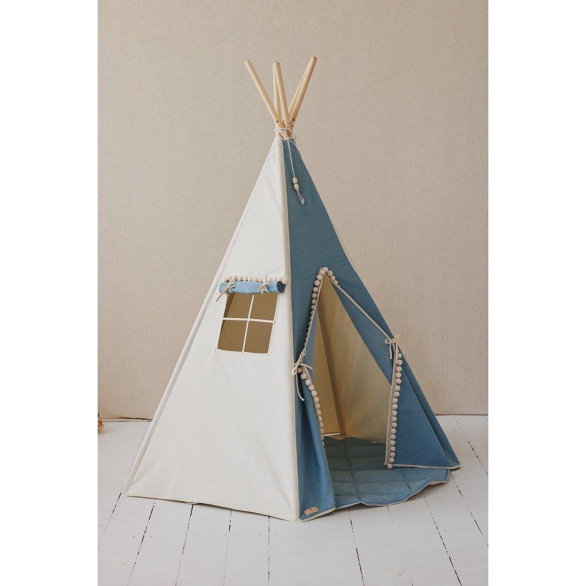 Tipi-tent "Jeans" met pompons-Moi Mili-Ik Hout ervan.