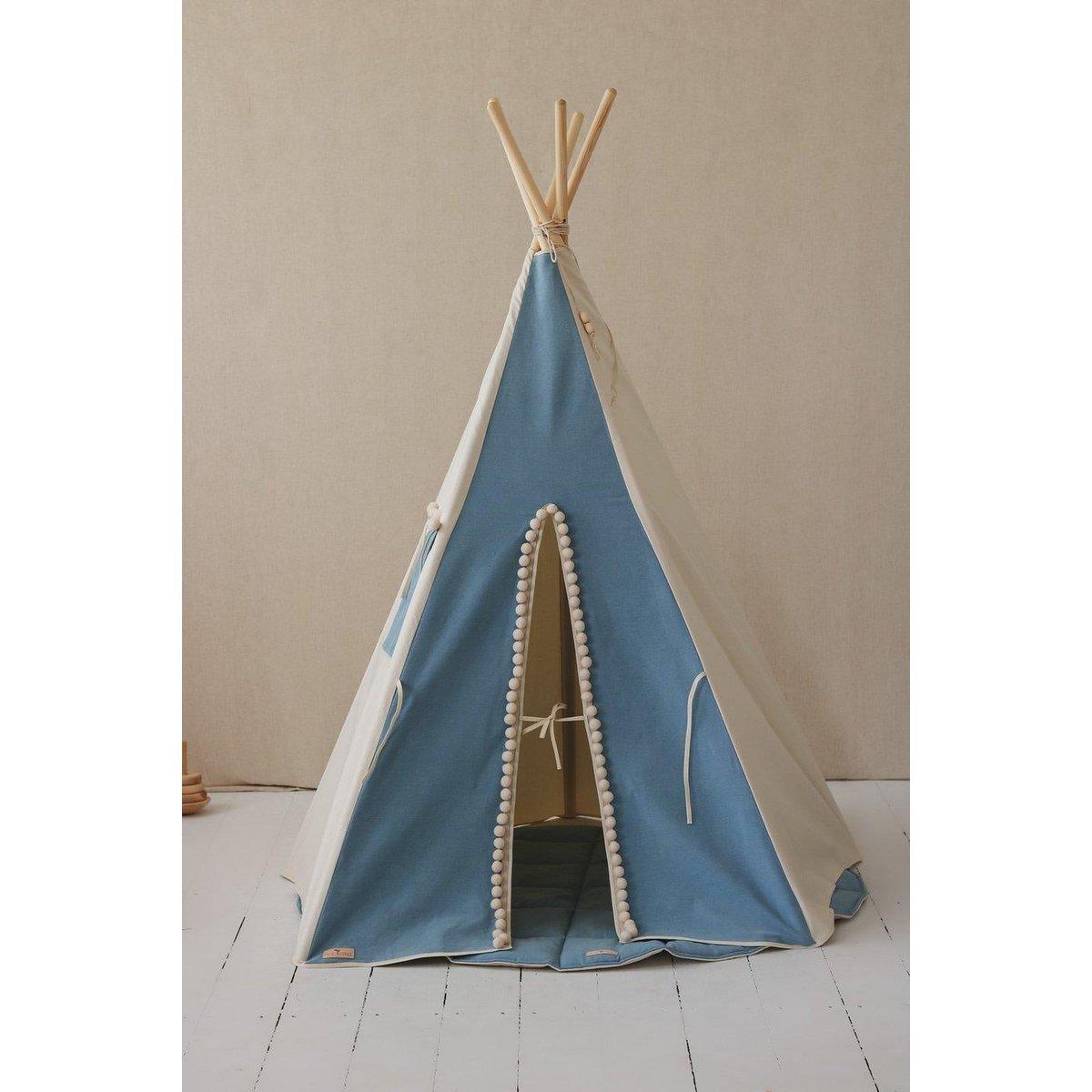 Tipi-tent "Jeans" met pompons-Moi Mili-Ik Hout ervan.