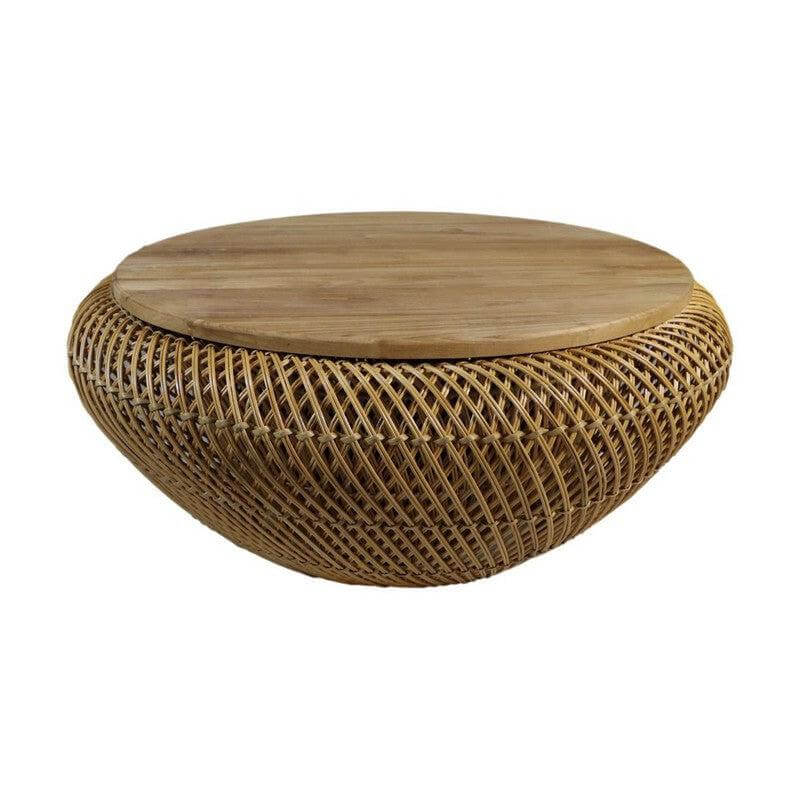 Rotan salontafel Trapezium 80x80x38 van HSM, naturel teak, ideale eyecatcher voor bohemian interieur.