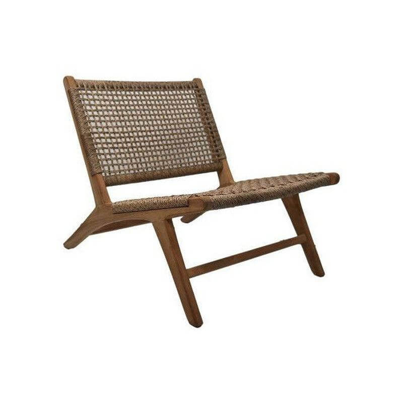 Trendy Tuin Loungestoel Rio van teak en bananenblad, straalt rust uit en past perfect bij Coco eetkamerstoelen. Zithoogte 39 cm, breedte 65 cm.