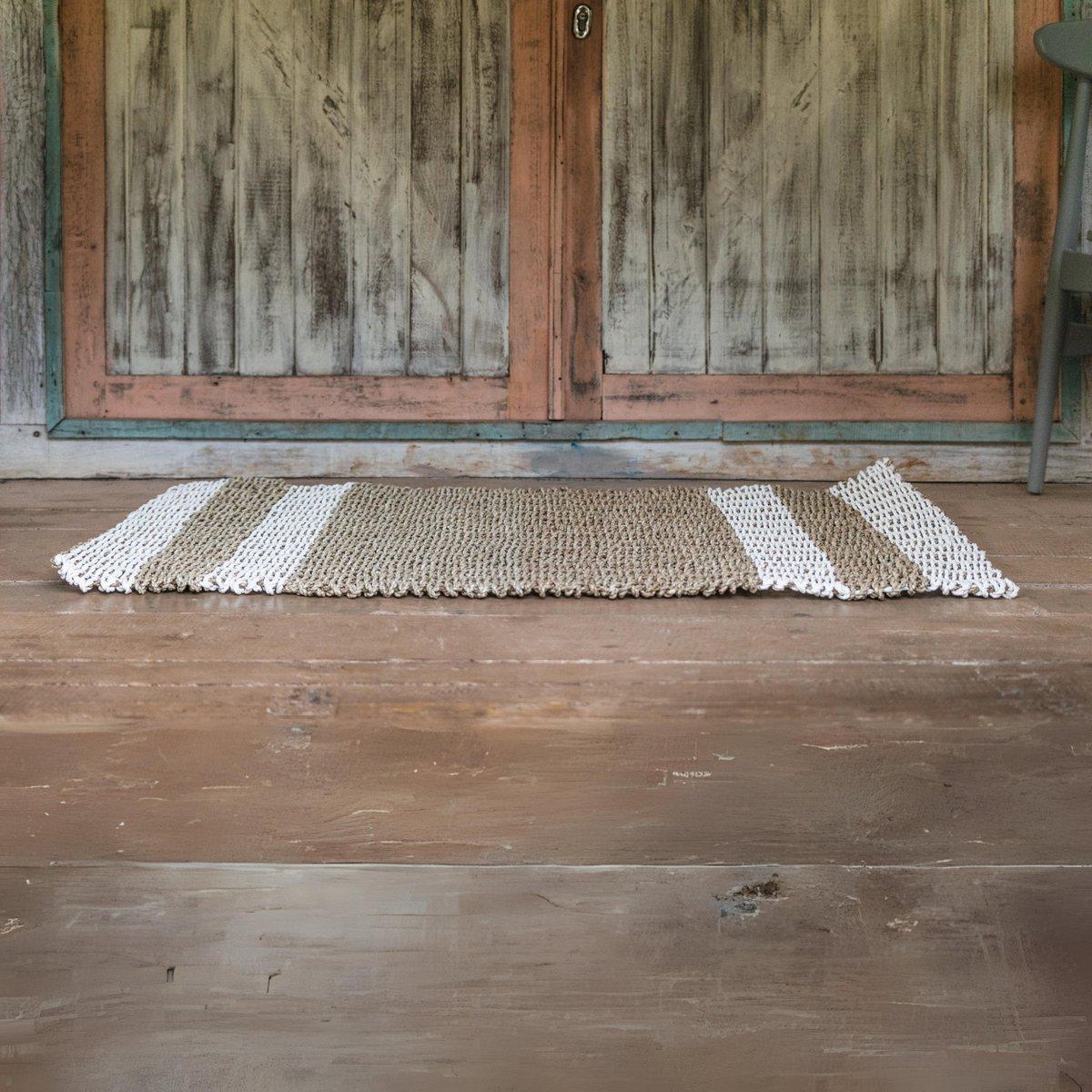 Zeegras tapijt 120x60 cm SEWU | Gestreept vloerkleed van zeegras-vloerkleden-Soeji-Ik Hout ervan.