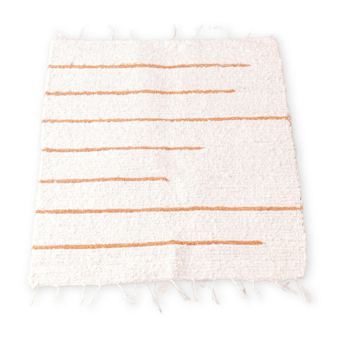 Vloerkleed van wit katoen met bruine strepen 64x51 cm Handgeweven vloermat GIANYAR