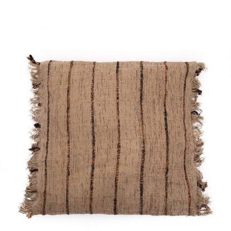 Oh My Gee kussenhoes beige zwart 60x60 cm, boho stijl, katoenen textuur voor interieur of tuin, zonder binnenkussen.