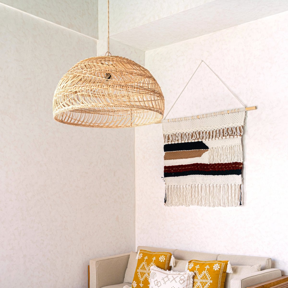 Grote macrame muurhangen - geweven boho wanddecor - moderne katoenen muur hangend natuurlijk materiaal - handgeweven wanddecor 120x95 cm udara