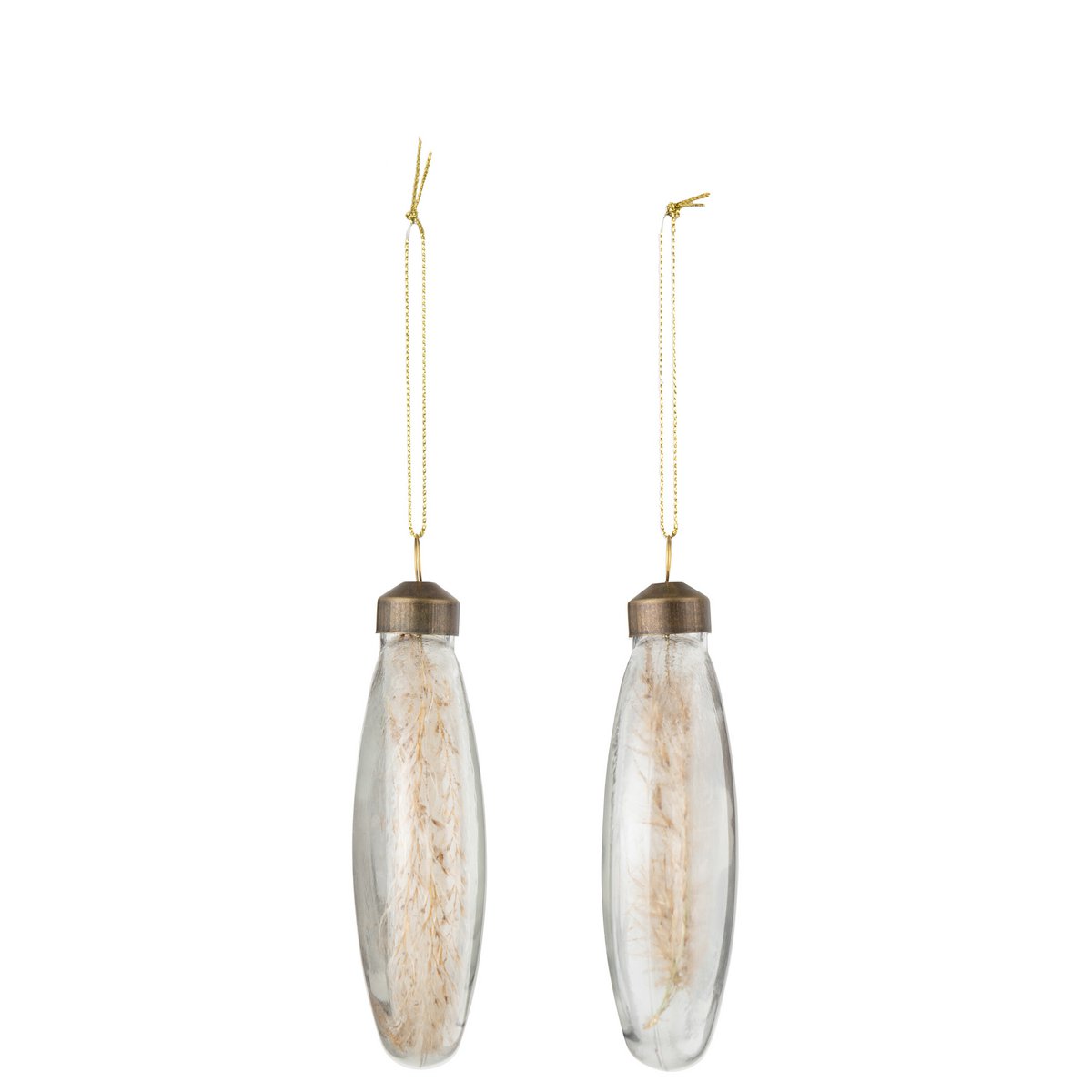 J-Line Doos Van 4 Kerstballen Rond Plat 2+2 Gedroogde Pampas Glas Transparant Medium-J-Line-Ik Hout ervan.