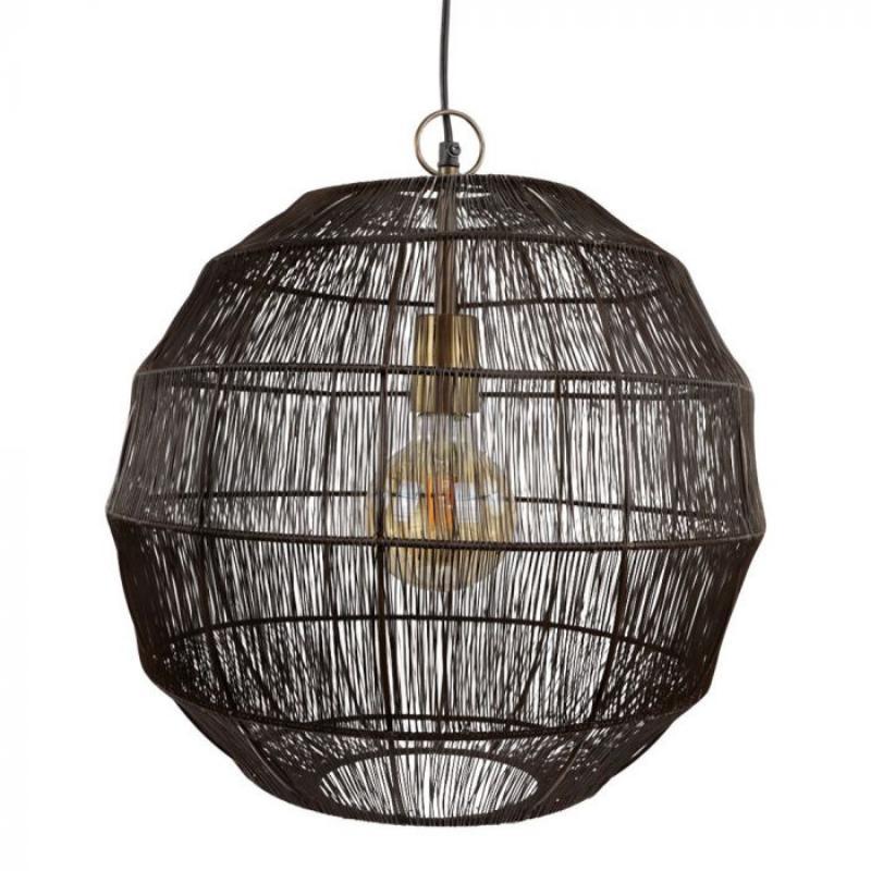 Stijlvolle zwarte metalen hanglamp Novara in bolvorm, perfect voor industrieel interieur met antiek zwarte afwerking, 42 cm diameter.