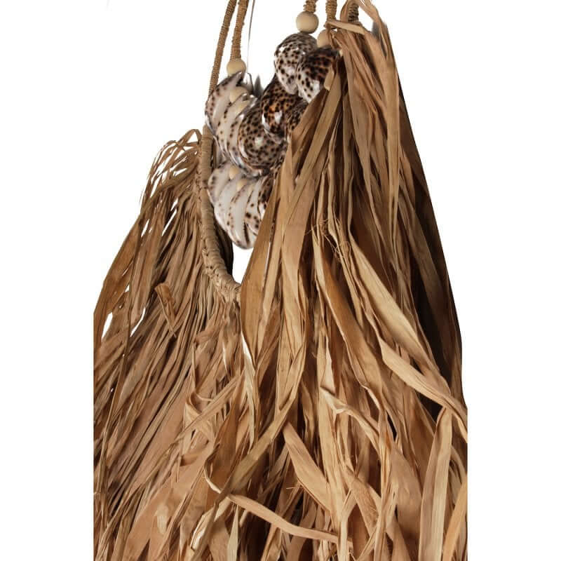 Raffia schelp wanddecoratie in beige en bruin, handgemaakt van schelp en raffia, maat 50x100x8cm, merk Pole To Pole.