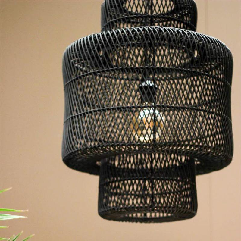 Rotan hanglamp Janine zwart