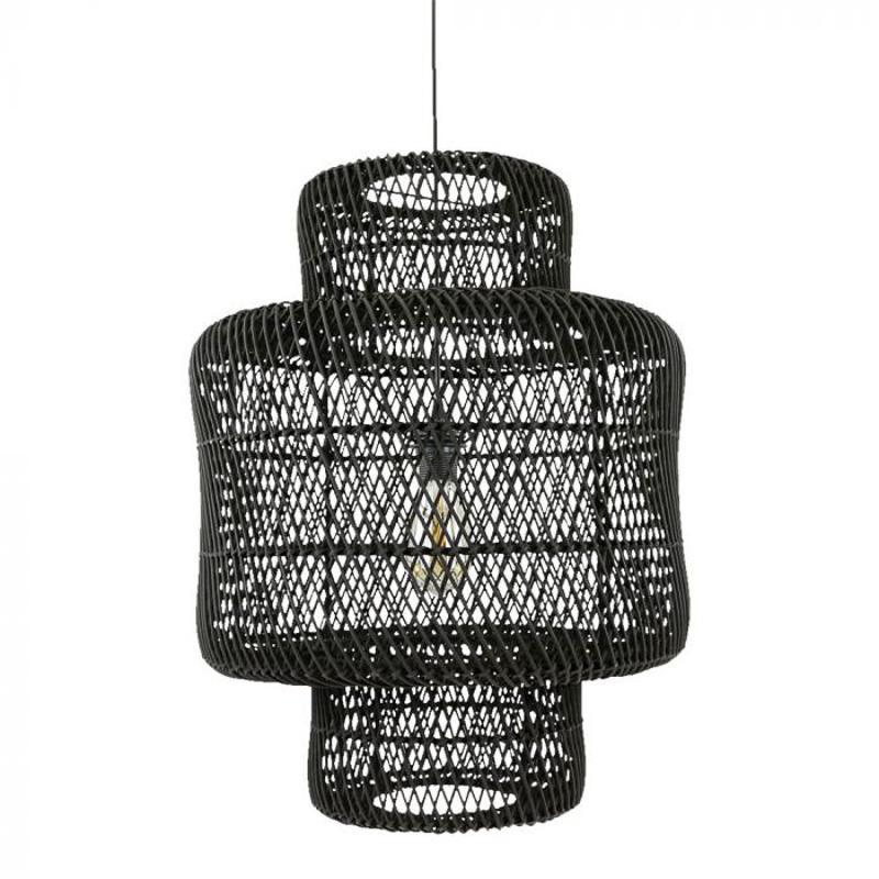 Rotan hanglamp Janine zwart