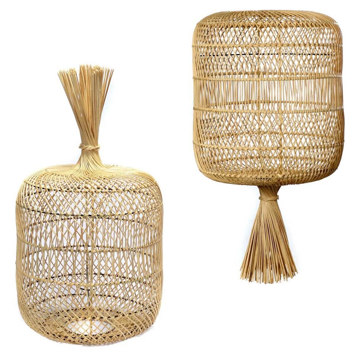 Rotan Dumpling Hanglamp en Vloerlamp (L) in natuurlijke stijl, perfect voor boho-interieur - Multifunctioneel design