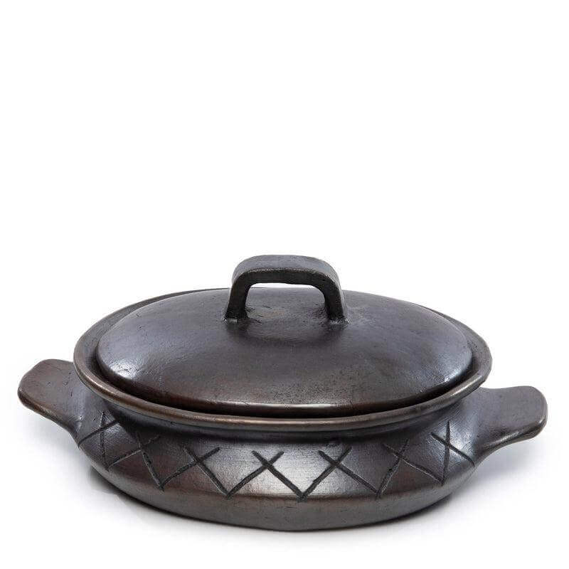 De Burned Ovale Pot Met Patroon En Handvaten - Zwart-Bazar Bizar-Default-Ik Hout ervan.